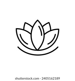 Lotus vector icon. Harmony flower vector illustration. Meditation wellness calm lotus sign in black and white color.