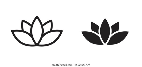 Lotus vector icon set black filled and outlined style.