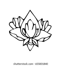 Lotus vector illustration. Doodle style. Design icon, print, logo, poster, symbol, decor, textile, paper, card. 