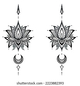Lotus vector illustration, yoga, buddhism concept set indian mandala