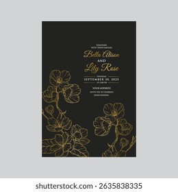 Lotus vector set. Linear drawing with flowers and leaves in golden colors. Engraved illustration of water lily in outline style for spa, Monochrome etching for wedding card.