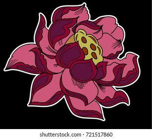 lotus vector for tattoo design.Traditional Japanese culture for printing and coloring book on background.