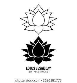 Lotus Vesak Day Icon Black with White Background Flat Design Vector Illustration