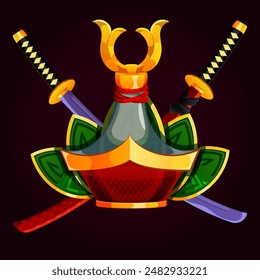 lotus; vessel; elixir; illustration; icon; japanese; katana; vector; graphic; insignia; design; green; vector; brown; achievement; saber;