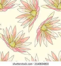 Lotus Water Lily Flowers, Floral Seamless Pattern Background