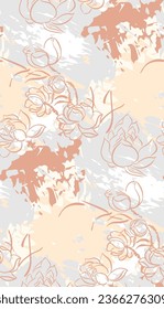 lotus water lily japanese chinese traditional vector illustration card background seamless pattern colorful watercolor ink textured