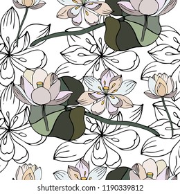 Lotus. Water Lily, pattern seamless, drawn by hand