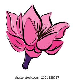 Lotus, water lily with scarlet flowers, buds and leaves,
Japanese traditional ink painting
 Eastern style sumie, ushun, gohua,
vector illustration.