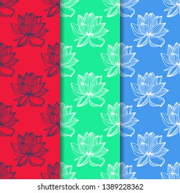 lotus, water lily seamless floral pattern hand drawn sketch