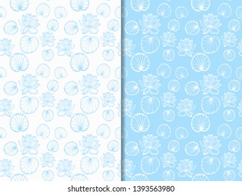 lotus, water lily seamless floral pattern hand drawn sketch