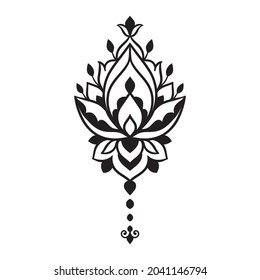 Lotus Yoga Esoteric Art. Vector Illustration. Design, Hand Drawn Zenart Ornamental. Tribal, Boho, India, Hippie, Bohemian Styles