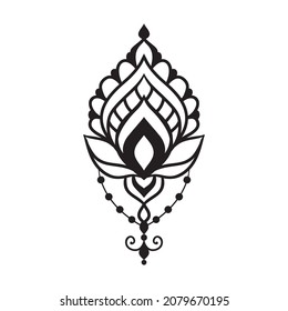 Arte esotérico de yoga Lotus. Ilustración vectorial. Diseño, zenart dibujado a mano ornamental. Tribal, Boho, India, hippie, estilos bohemios