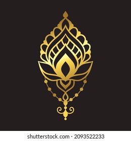 Arte esotérico de yoga Lotus. Ilustración vectorial. Diseño, zenart dibujado a mano ornamental. Tribal, Boho, India, hippie, estilos bohemios