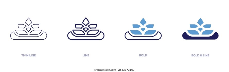 Lotus yoga icon in 4 different styles. Thin Line, Line, Bold, and Bold Line. Duotone style. Editable stroke.