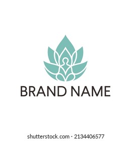 Lotus Yoga Logo Design illustration. Meditation Leaf Yoga Logo Design vector