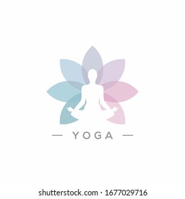 Lotus Yoga Logo vector. Lotus flower logo with human silhouette