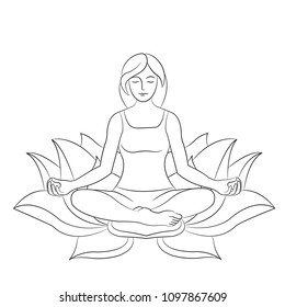 Lotus Yoga logo vector template. Human silhouette with lotus flower