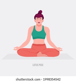 Lotus Yoga pose. Young woman practicing yoga  exercise. Woman workout fitness, aerobic and exercises. Vector Illustration.