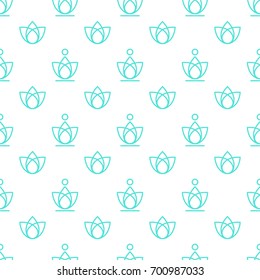 Lotus and yoga seamless pattern of line stile on white background.