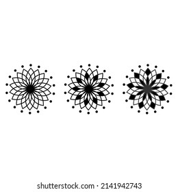 Lotuses. Collection of lotus flowers for a logo. Black white vector illustration. Tattoo. Isolated on a blank background which can be edited and changed colors.