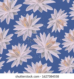 Lotuses on blue background, seamless pattern, vector