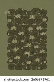 Lotuses poster for your design. Vector wallpaper illustration in vintage style. Asian style print concept 