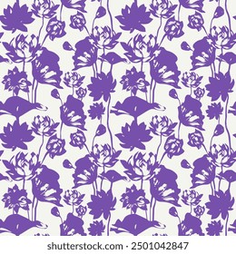 Lotuses seamless pattern. Flowers silhouettes on light background. Floral pattern vector illustration Modern elegant floral design for home textiles, interiors, linens, cotton fabric