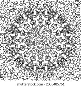 lotería. nenúfares. patrón abstracto. adorno floral. dibujo de contorno en blanco y negro. coloreado complejo, plantilla, impresión.