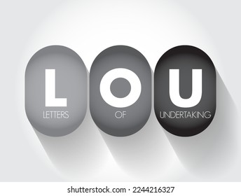 LOU Letters Of Undertaking - assurance by one party to another party that they will fulfil the obligation that had been previously agreed on, acronym text concept background