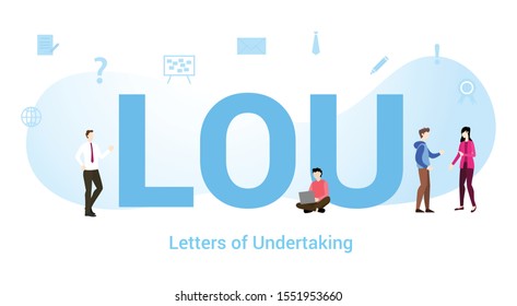 Lou letters Of undertaking concept with big word or text and team people with modern flat style - vector