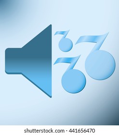 loud blue speaker with musical notes on a blue background