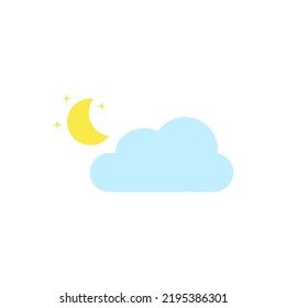 loud and crescent moon with stars in the sky on white background.Vector illustration of weather, forecast, dream, holiday, happiness.