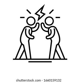 Icono de línea de discusión alta, signo de concepto, ilustración de vector de esquema, símbolo lineal.