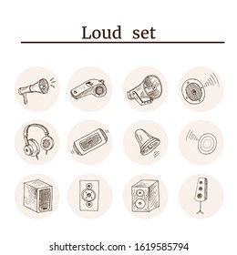 Loud hand drawn doodle set. Vector illustration. Isolated elements on white background. Symbol collection.