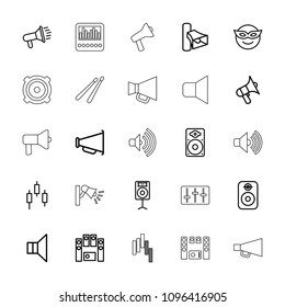 Loud icon. collection of 25 loud outline icons such as emoji in mask, control panel, megaphone, volume, speaker, sliders. editable loud icons for web and mobile.