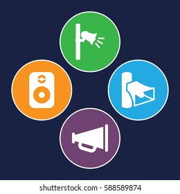 loud icons set. Set of 4 loud filled icons such as volume, megaphone