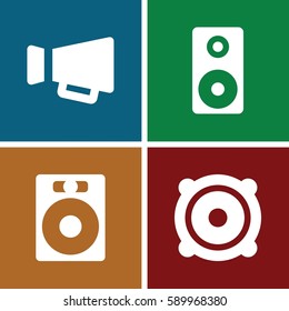 loud icons set. Set of 4 loud filled icons such as megaphone, speaker