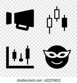 Loud icons set. set of 4 loud filled icons such as emoji in mask, megaphone, panel control