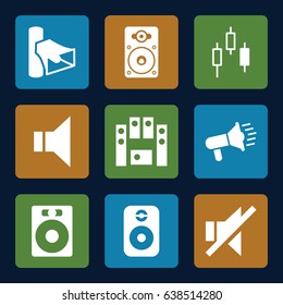 Loud icons set. set of 9 loud filled icons such as volume, megaphone, no sound, loud speaker set, loudspeaker, speaker