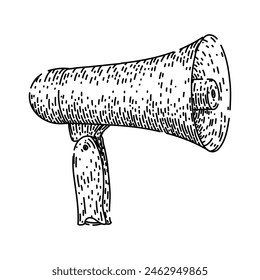 loud megaphone hand drawn. bullhorn announce, voice speech, message shout loud megaphone vector sketch. isolated black illustration
