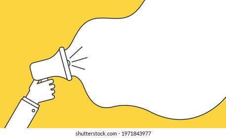 Loud megaphone message template with blank empty bubble speech announcement vector flat cartoon