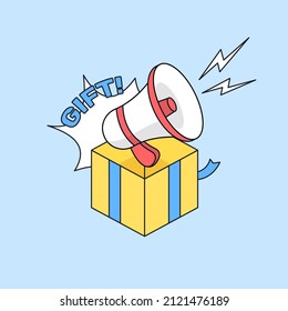 loud megaphone speaker inside gift box icon for online shop social media promotion vector illustration