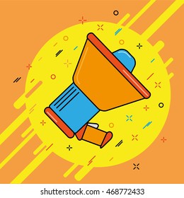 Loud Megaphone. Thin line flat design illustration of marketing promotion.