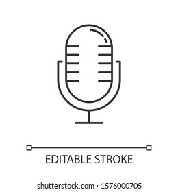 Loud Microphone Linear Icon. Stereo Mic Recording Sound. Voice Record Process. Portable Wireless Speaker. Thin Line Illustration. Contour Symbol. Vector Isolated Outline Drawing. Editable Stroke