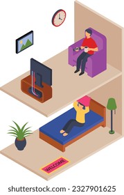 Loud Noise Bad Etiquette isometric Concept, Neighbor Woman Suffering from loud television sounds Vector Color Icon Design, Neighbourhood conflicts Stock illustration, bad neighbour Symbol