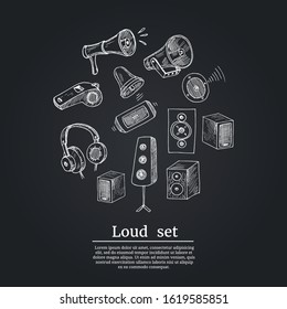 Loud set. Vector illustration. Isolated elements on chalkboard background. Symbol collection.