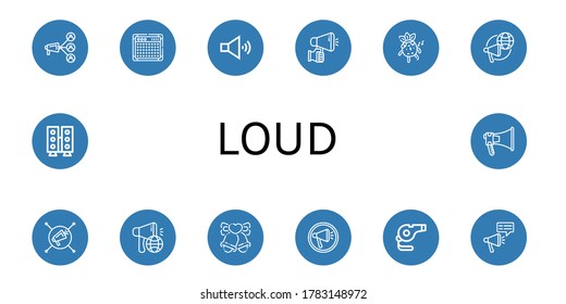 laute, einfache Symbole gesetzt. Enthält Symbole wie Megaphone, Amplifier, Lautsprecher, Whistle, Glocken, kann für Web, Handy und Logo verwendet werden