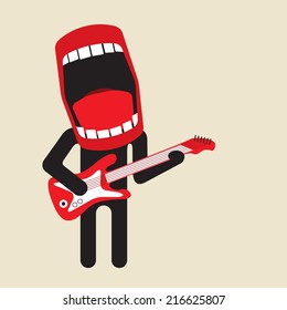 loud singing guitarist - huge mouth