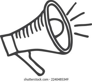 Doodle de altavoz alto. Icono de megáfono de línea negra