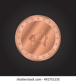 Loud Speaker embossed realistic bronze coin precious Icon / Logo Design